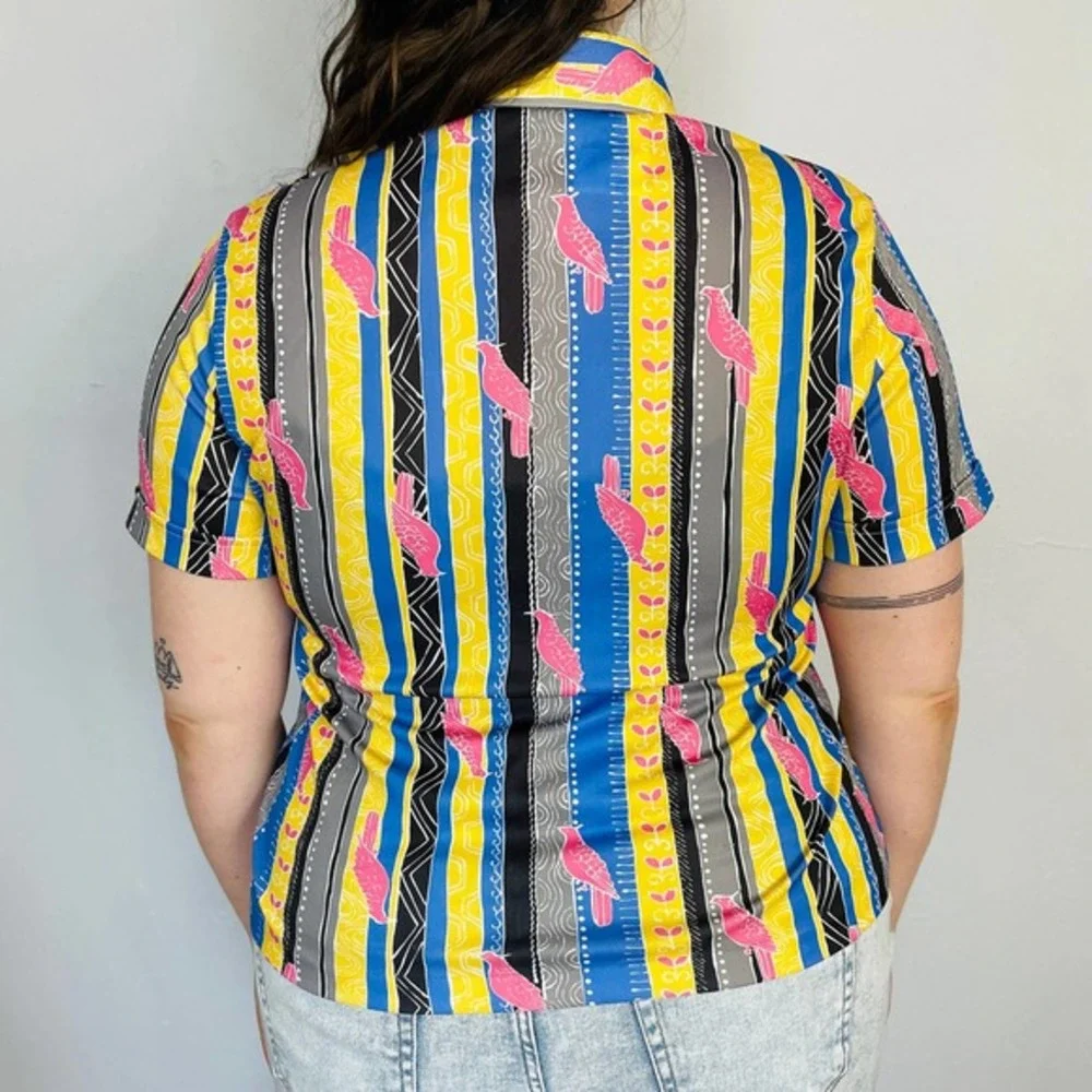 70s Sears The Shirt Pink Bird Button Front Blouse - Picture 4 of 5